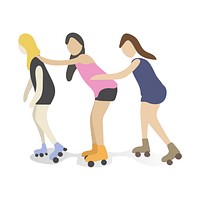 Character illustration of girls rollerskating