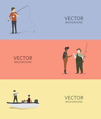 Fishing activity vector background set