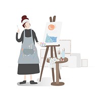Character illustration of a woman painting