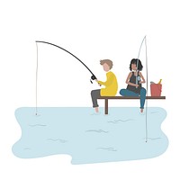 Character illustration of people fishing