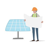 Illustration of an engineer with a solar panel