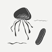 Cartoon drawing of a jellyfish and a sponge