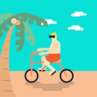 Vector of a man cycling on the beach