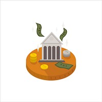 Illustration of money and a bank icon