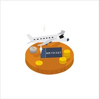 Illustration of a plane and travel ticket icon