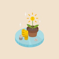 Illustration of coins growing out of a plant