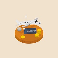 Illustration of coins and plane travel