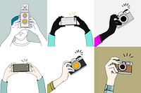 Drawing set of hands taking photos