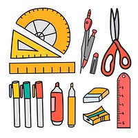 Vector set of stationery doodle style