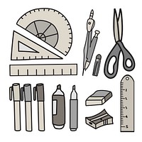 Vector set of stationery doodle style