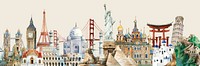 Collection of architectural landmarks painted by watercolor