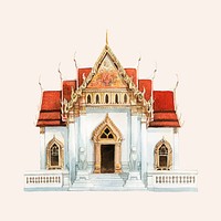 The Wat Benjamabhopit temple painted by watercolor