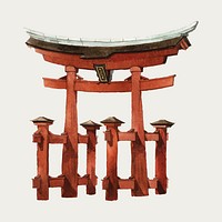 Japanese Torii gate watercolor illustration