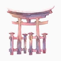 Japanese Torii gate painted by watercolor