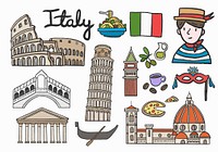 Set of iconic Italian landmarks