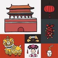 Set of Chinese icons and landmarks