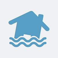 Sinking blue house icon illustration