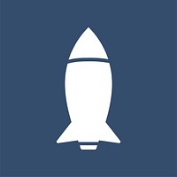 White rocket icon on blue background