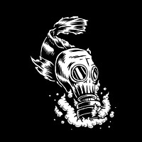 Fish wearing gas mask in polluted water  illustration