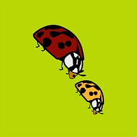 Two ladybugs funky graphic illustration