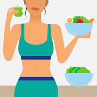 Woman eating healthy food illustration