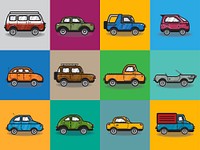 Collection of cars and trucks illustration