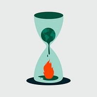 Earth melting in a hourglass with fire illustration