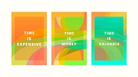 Set of colorful time quote graphic designs