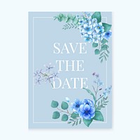 Blue themed greetings card with miniature leaves