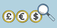 Searching for global currency rates illustration