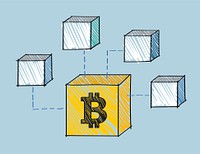 Bitcoin block attached to blockchain illustration