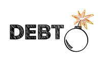 Bomb icon with debt illustration