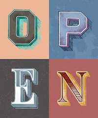 Open word vintage typography style