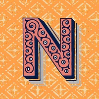 Capital letter N vintage typography style