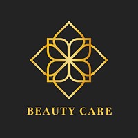 Beauty care flower logo, elegant gold design for health & wellness business psd