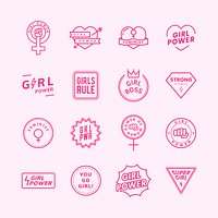 Girl power mixed emblems set illustration