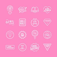 Girl power mixed emblems set illustration