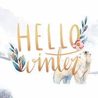 Hello winter watercolor typography vector