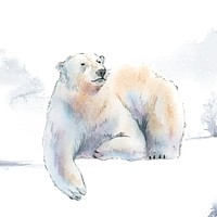 Hand-drawn polar bear in the snow watercolor style vector