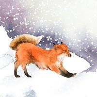 Hand-drawn fox in the snow watercolor style