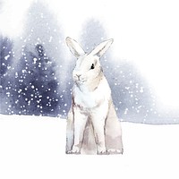 Wild white rabbit in a winter wonderland painted by watercolor vector