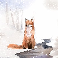 Hand-drawn fox in the snow watercolor style