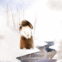 Wild brown rabbit in a winter wonderland painted by watercolor vector