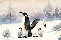 Penguins in a winter wonderland watercolor vector