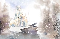 Polar bears in the snow watercolor vector