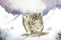 Pair of owls in a winter wonderland watercolor style vector