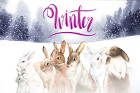 Wild rabbits in the winter snow painted by watercolor vector