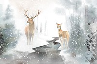 Hand-drawn pair of deer watercolor style vector