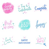 Set of colorful celebratory typography vectors