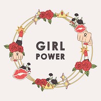 Girl power flower frame vector